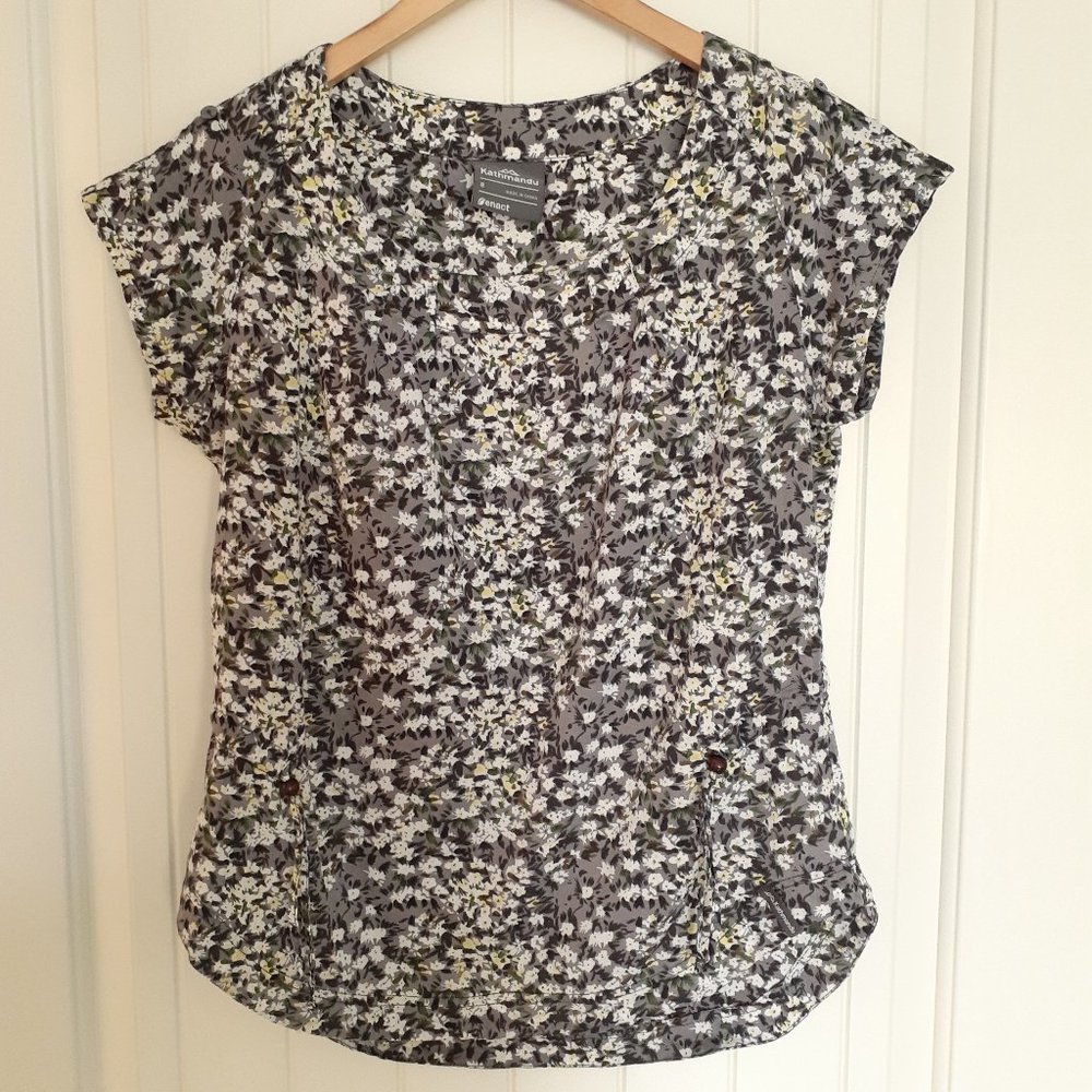 Kathmandu Organic Cotton Adjustable Short Sleeve Floral Print Top Gray Size 8
